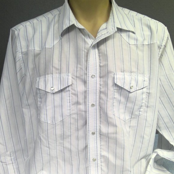 Wrangler Western Pearl Snap Shirt Long Sleeve White Striped Men's 2XL - Picture 1 of 8